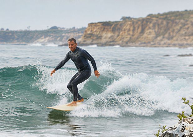 A surfer riding a wave